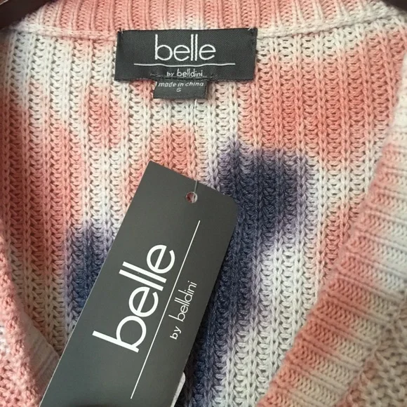 Belle by belldini Tie Dye Knit Sweater in NAVY/Pink Guava - Picture 8 of 8